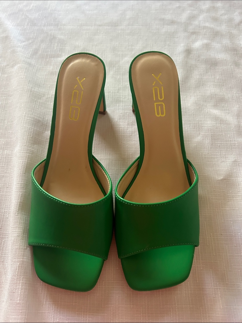 X2 Emerald Green Square-Toe Slide Heels
